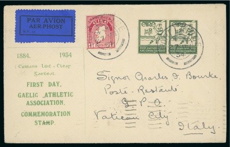 Stamp of Ireland » 1950-Date Commemoratives 1934 (27.7) GAA 2d green, neatly tied by First Cancel,