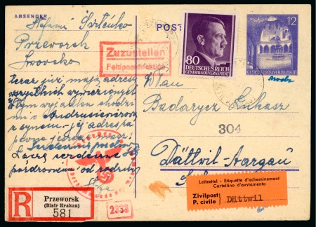 Stamp of Large Lots and Collections Germany - General Gouverment: 1940-44 Lot of 130+ covers, many registered, majority addressed to Switzerland