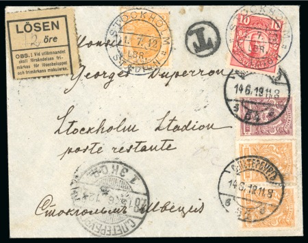 1912 (Jun 14) Envelope from St. Petersburg to the post office at the Stockholm Stadium, with the rare "STOCKHOLM / STADION" cds
