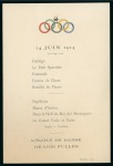 1914 IOC Congress in Paris, Olympic Ring stick-pin in brass, plus card for with a programme of the performance by the Loie Fuller dance school