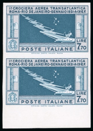 Stamp of Italy 1930 L7,70 Balbo Transatlantic Crossing proof in lower marginal vertical pair