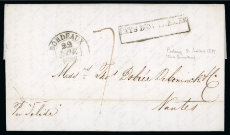 Stamp of Netherlands » Netherlands Colonies » Netherlands Indies 1838 (July 31). Entire letter from Padang to France