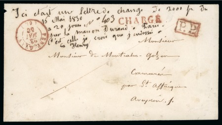 Stamp of France 1850, lettre chargée avec cachet à date rouge type