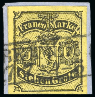 Stamp of German States » Bremen 1860 7Gr black on yellow tied to fragment