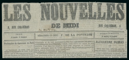 Stamp of France » Guerre de 1870-1871 1870, 31 décembre, L'exemplaire du Journal "Les Nouvelles