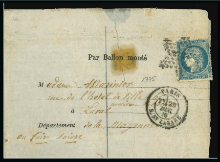 Stamp of France » Guerre de 1870-1871 Jeudi 29 décembre 1870, Le Ballon-Poste n°17, affranchissement