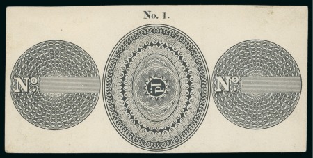 Stamp of Great Britain » 1839 Treasury Competition 1840s Charles Whiting essay reprint, showing "No. 1" printed at top, two circular designs with "No." and a central oval with "1d"