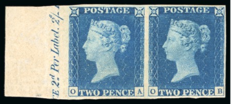 Stamp of Great Britain » 1840 2d Blue (ordered by plate number) 1840 2d. blue, Pl.1, OA-OB, a superb four margined mint pair 