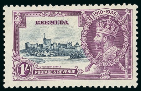 Stamp of Bermuda 1935 Silver Jubilee 1s slate and purple mint n.h. showing "Kite and Horizontal Log" variety