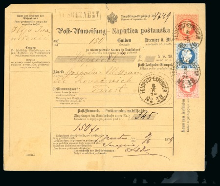 Stamp of Bosnia and Herzegovina » Austrian Post Offices 1879 (Jun 8) Money Transfer Order stationery 1867 5kr red transferring 150 guilden from Mostar to Trieste