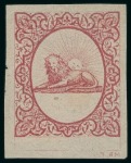 1865 Reister unadopted essay in red rose tinted paper,