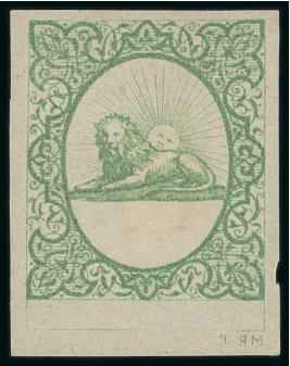 1865 Reister unadopted essay in green on cream paper,