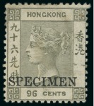 Stamp of Hong Kong 1862-63 8c yellow-buff, 12c pale greenish blue and 96c brownish grey, each locally overprinted "SPECIMEN"