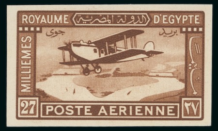 Stamp of Egypt » Airmails 1929 27m orange-brown imperf. with "Cancelled" back and 27m mint nh with Royal misperf.