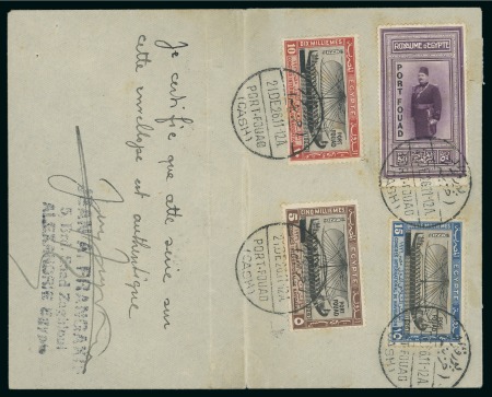 1926 Port Fouad complete set of four tied to unaddressed envelope with Port Fouad 21 DEC 26 first day of issue cancellations