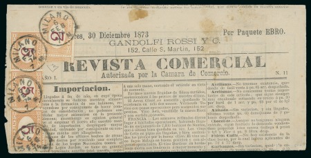 1873 "Revista Comercial" newspaper from Buenos Aires taxed with Italian postage dues