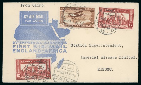 Stamp of Egypt » Airmails 1927-31, Group of six airmail covers with 1926 or 1929 Airmail 27m in combination with Commemorative franking