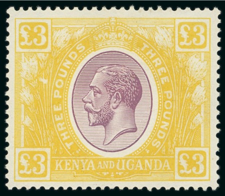Stamp of Kenya, Uganda and Tanganyika » Kenya, Uganda and Tanganyika 1922-27 £3 purple and yellow, large part original