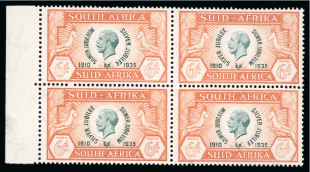 Stamp of South Africa » Union & Republic of South Africa 1935 Silver Jubilee mint n.h. set in marginal blocks of four with top right stamp of each showing "cleft skull" variety