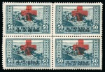 Stamp of Albania 1924-25 Red Cross set in mint n.h. blocks of 4  + 1st flight Tirana-Shkoder