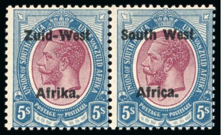 Stamp of South West Africa 1923 KGV 5s setting II mint n.h. pair