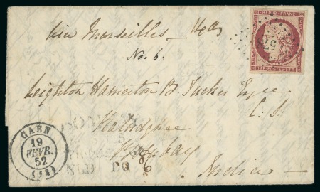 1852, Lettre de Caen (Calvados) pour Bombay ( Inde