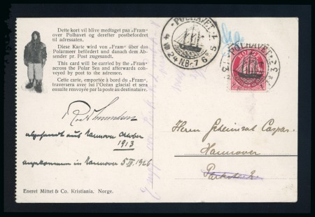 Stamp of Norway NORWAY ARCTIC MAIL 1918 10ö Definitive tied to Fram/Amundsen picture postcard bearing 'POLHAVET' ship postmark of 13.9.18