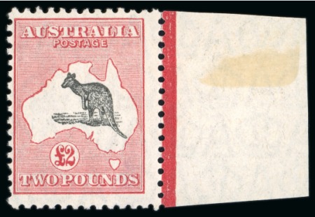 1929-30 £2 black and rose mint n.h. marginal example from the right of the sheet