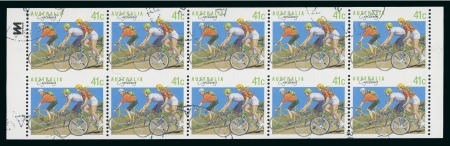 1989-94 Sports reprints 41c cycling used pane of 10 with variety imperf. horizontally