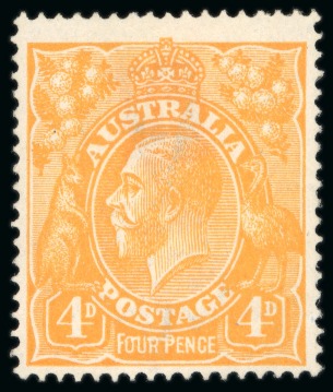 1914-20 4d orange showing variety line through "FOUR PENCE" and watermark inverted, mint