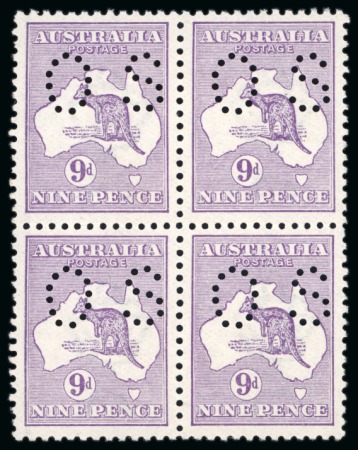 Officials: 1914 9d. Violet Perfin Small OS (type 02) block of