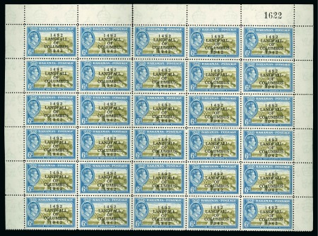 Stamp of Bahamas 1942 Landfall 6d. olive-green and light blue  top half