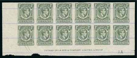 Stamp of Gibraltar 1938-51 ½d. deep green printers proof IMPERF block