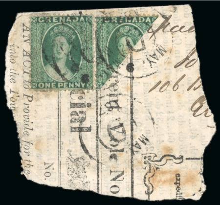 1873 (Jan) 1d. deep green, watermark small star sideways, clean-cut perf.15, bisected diagonally on piece