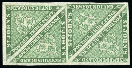 Stamp of Canada » Newfoundland 1860 3d Green Mint Block of Four on medium paper without