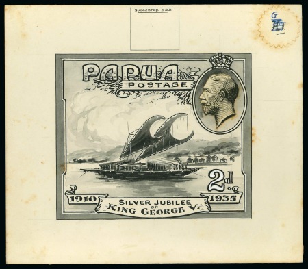Stamp of Papua 1935 Silver Jubilee Hand-drawn Essay 2d. Lakatoi watercolour