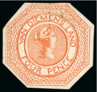 1853-54 Courier 4d orange Pl. II proof on vertically laid paper