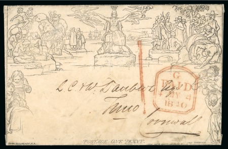 Stamp of Great Britain » 1840 Mulreadys & Caricatures 1840 1d. Mulready envelope (A174) from London to Truro