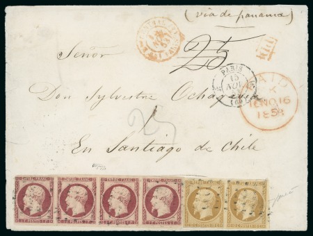 Stamp of France » Empire 1853-1862 CHILI, 1853, Enveloppe pour Santiago mention via de