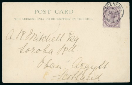 Stamp of Great Britain » 1855-1900 Surface Printed » 1880-81 Provisional Issue and 1881 1d Lilac 1901 (Aug 30) Picture postcard of Ascension sent to Scotland with GB 1881 1d lilac die II tied by crisp Ascension "A" cds