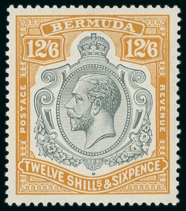 Stamp of Bermuda 1924-32 12s6d Grey & Orange mint large part og with variety "damaged leaf at bottom right"