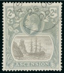 1924-33 1 1/2d Scarlet mint n.h. top marginal with variety "broken scroll" mint and 2d Grey-Black & Grey with variety "torn flag" with "Madame Joseph" forged cancel