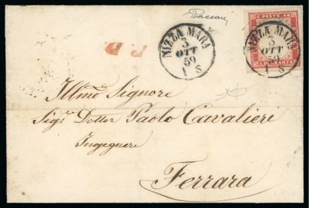 Stamp of Italian States » Sardinia 1859 Cover from Nice to Ferrara (Romagna) bearing 1859 40c carmine-ros