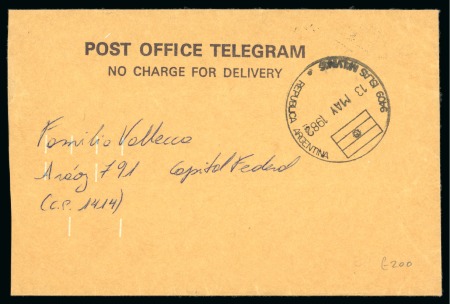 1982 (May 13) British Post Office Telegram envelope sent by an Argentinian during the occupation