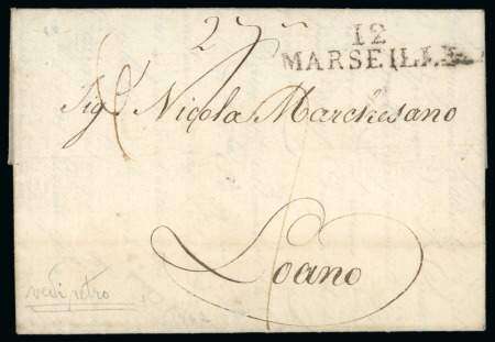 Stamp of Italian States » Sardinia 1816 Entire letter from Marseilles to Loano with "DÉB.85/VENTIMILLE" of Ventimiglia