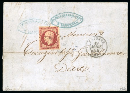 1854, Lettre de Bayonne pour Dax affranchissement Empire