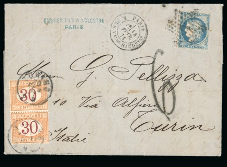 Stamp of France » Siège de Paris 1871, Lettre de Paris pour Turin (Italie) affranchissement