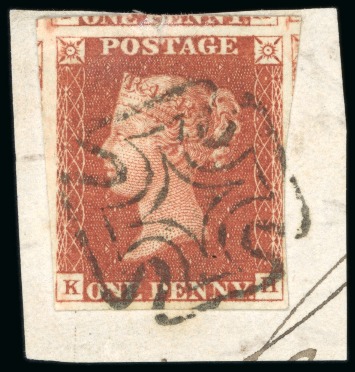Stamp of Great Britain » 1841 1d Red Dublin: 1841 1d red, KH, good to enormous margins, tied to small piece by a complete strike of the Dublin Maltese cross