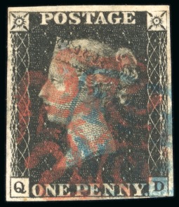 Stamp of Great Britain » 1840 1d Black and 1d Red plates 1a to 11 1840 1d black pl.5 QD, neatly cancelled by red Maltese cross and "P.P. No 15" in blue