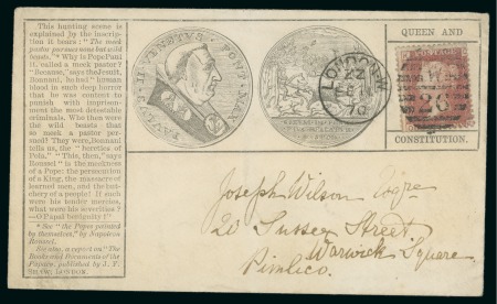1870 (Feb 11) Anti-Pope envelope showing Pope Paul II sent from West London to Pimlico with 1864-79 1d 